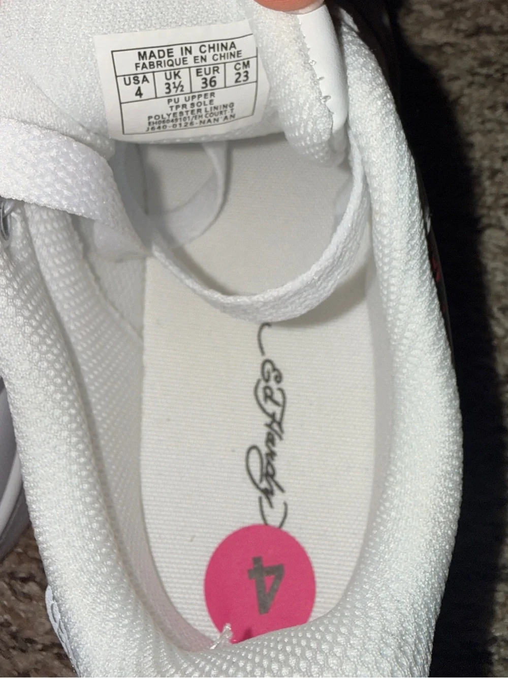 Ed Hardy White Sneakers with Red Rose and Green Leaf Side Art